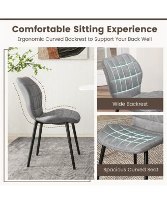 Dining Chairs Set of 2 w/ Padded Back Metal Legs & 2 Adjustable Foot Pads Gray