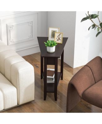 2-Tier Wood End Table Irregular Narrow Sofa Side Nightstand