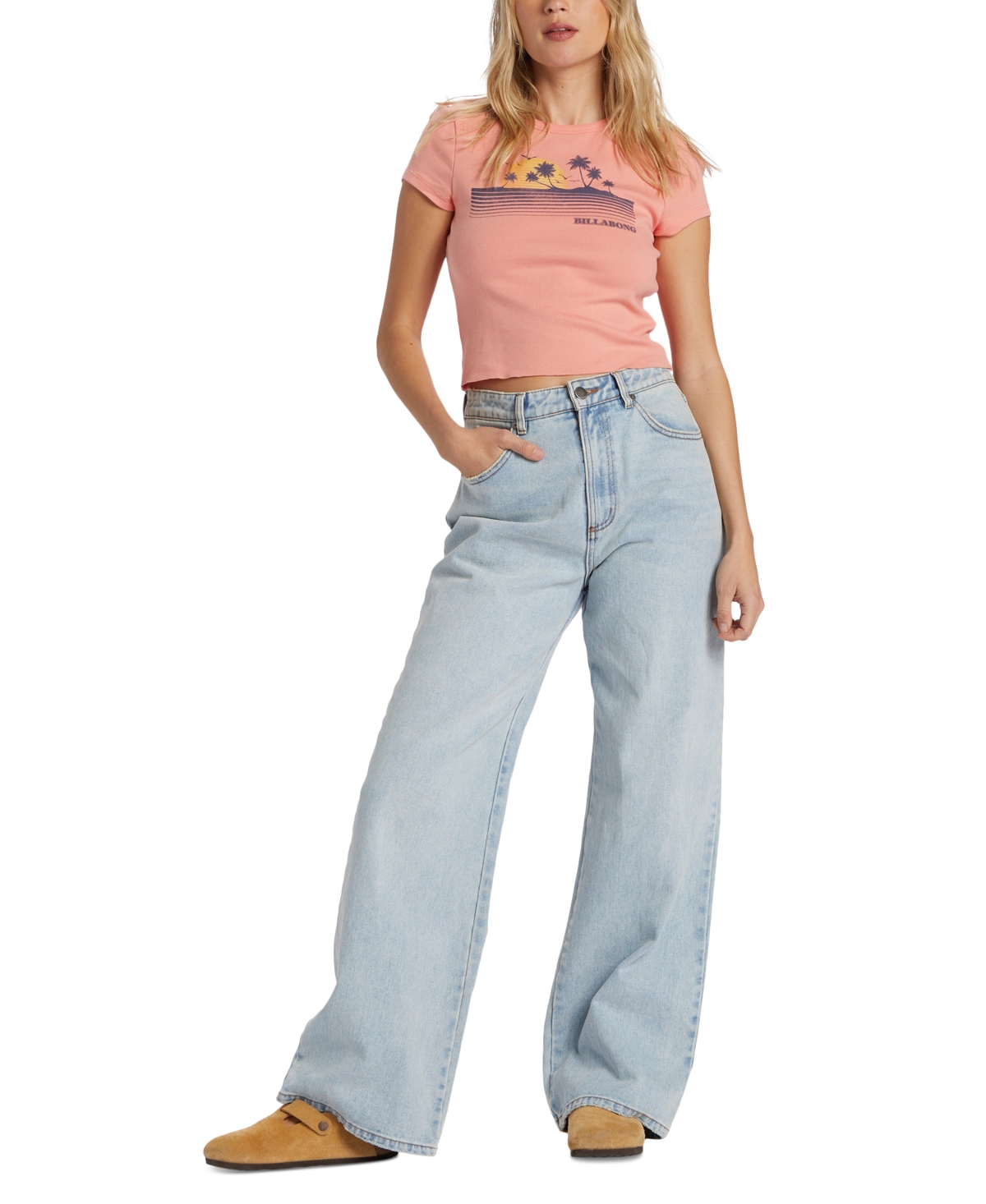 Shop Billabong Juniors' Magic Sunset Cropped T-shirt In Peach Out