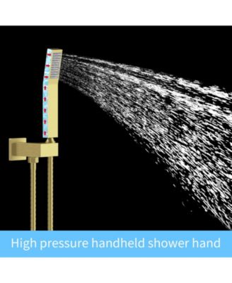 Wall-Mounted Shower Faucet Combo Set Rainfall Shower Head & Handheld, Brushed Gold Finish