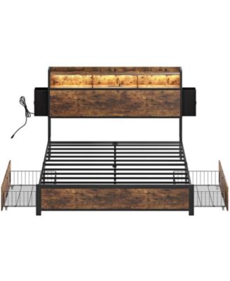 Queen/Full Size Bed Frame with Storage Headboard & 2 Drawers Platform Bed No Box Spring Needed, Queen