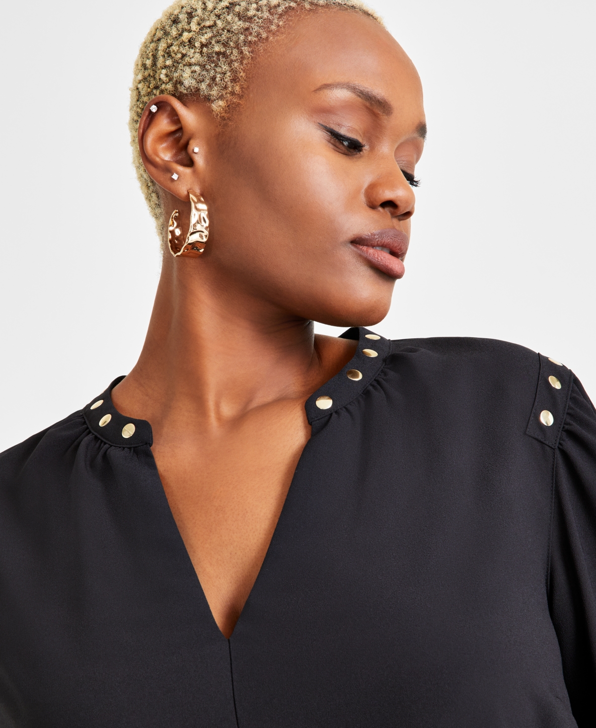 I.n.c. International Concepts Plus Size V-Neck Studded Blouse, Exclusively at Macy's