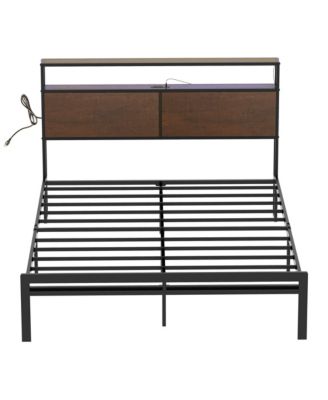 King/Twin Size Bed Frame with Storage Headboard & Charging Station No Box Spring Needed, King