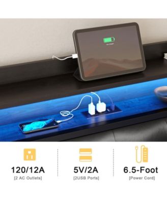King/Twin Size Bed Frame with Storage Headboard & Charging Station Upholstered Platform Bed, King