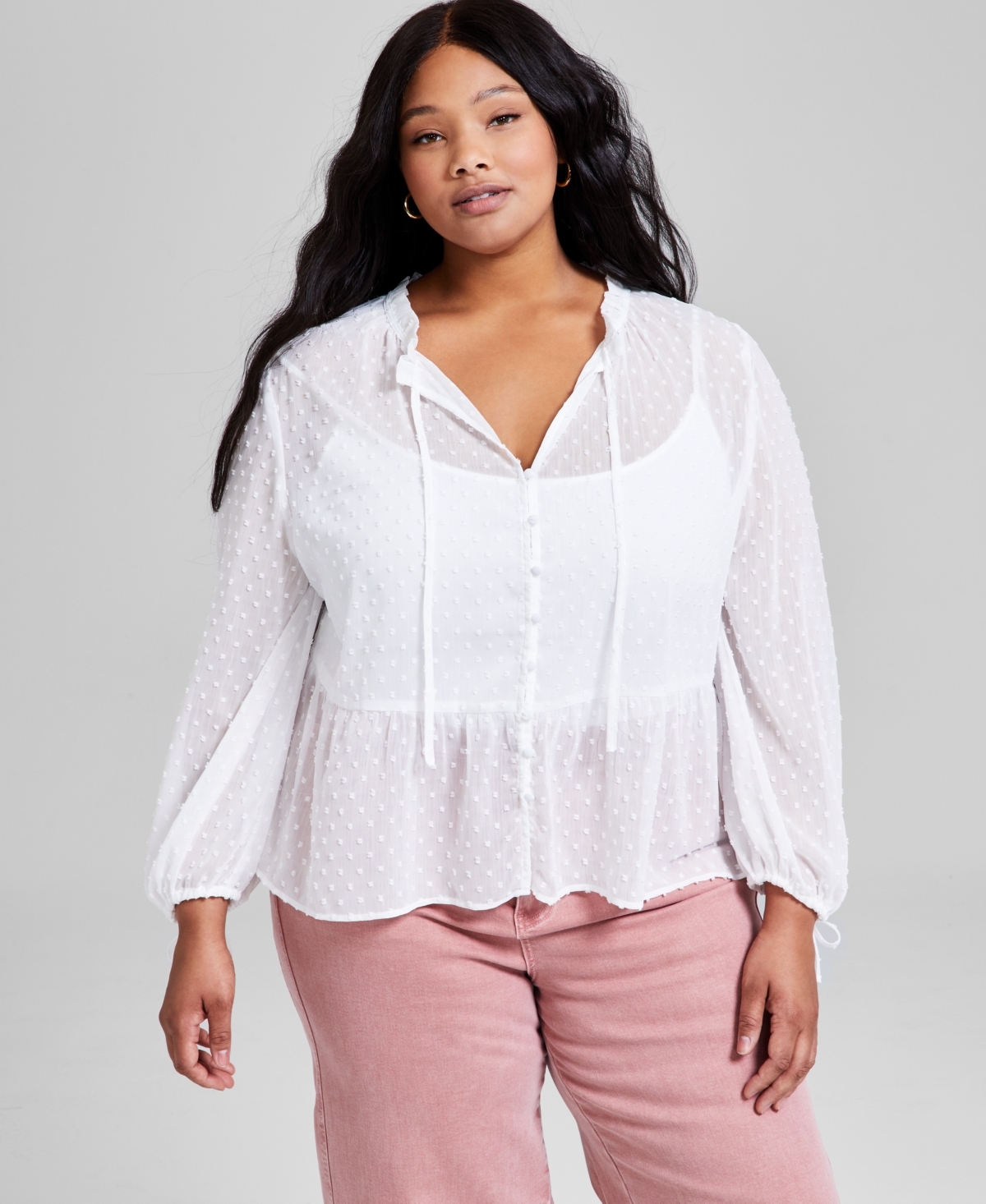 And Now This Trendy Plus Size Clip-dot Button-front Top, Exclusively At Macy's In Calla Lily