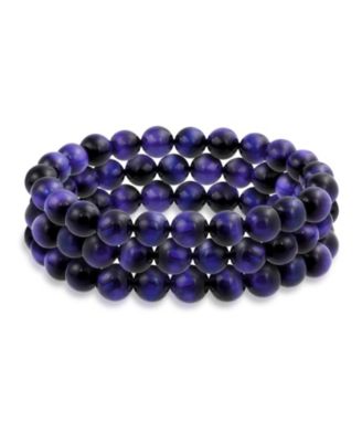 Stackable Set Of 3 Natural Stone Round Bead 8MM Multi Strand Stretch Bracelet