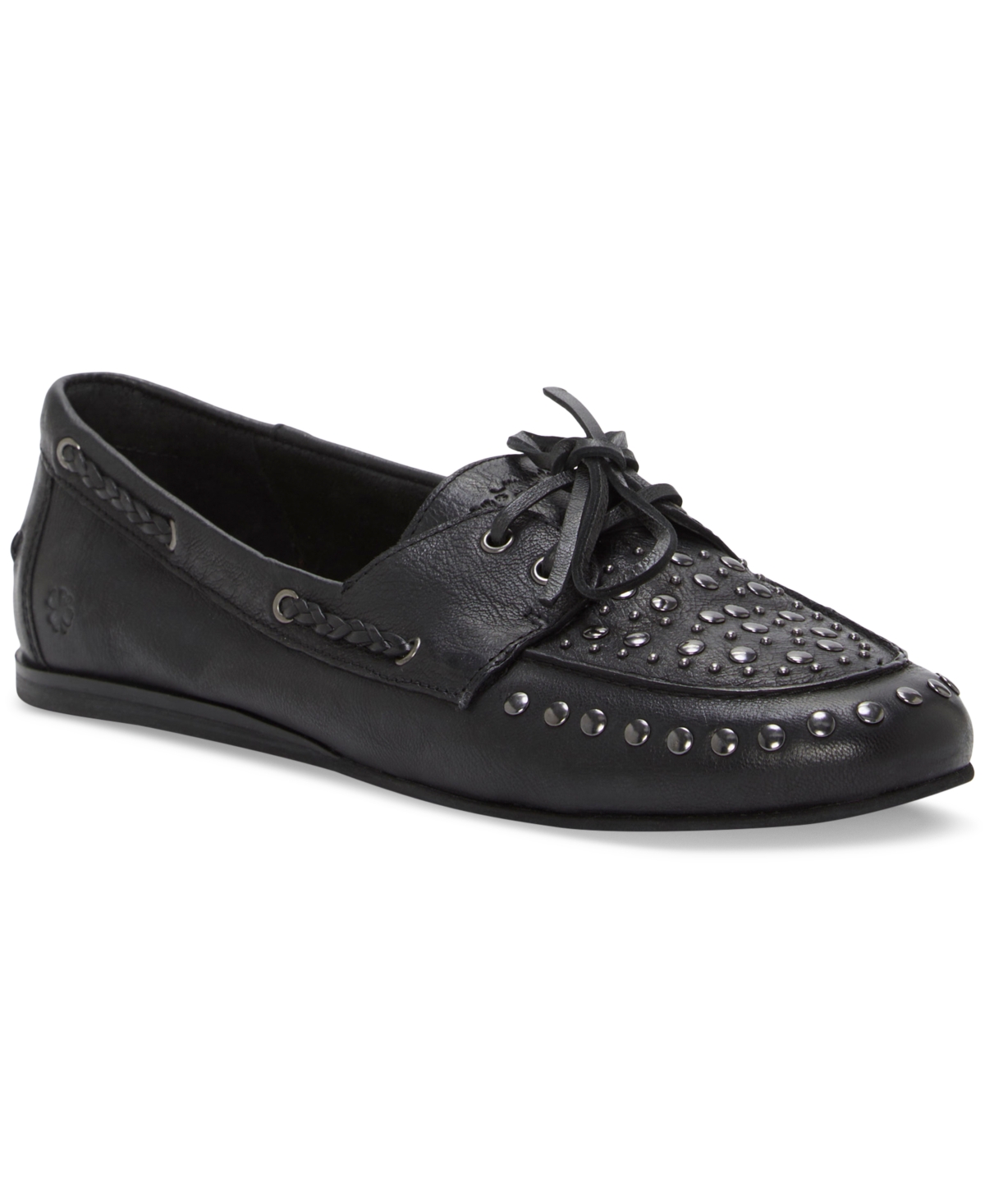 Shop Lucky Brand Women's Timini Studded Moccasin Boat Shoe Loafers In Black Leather