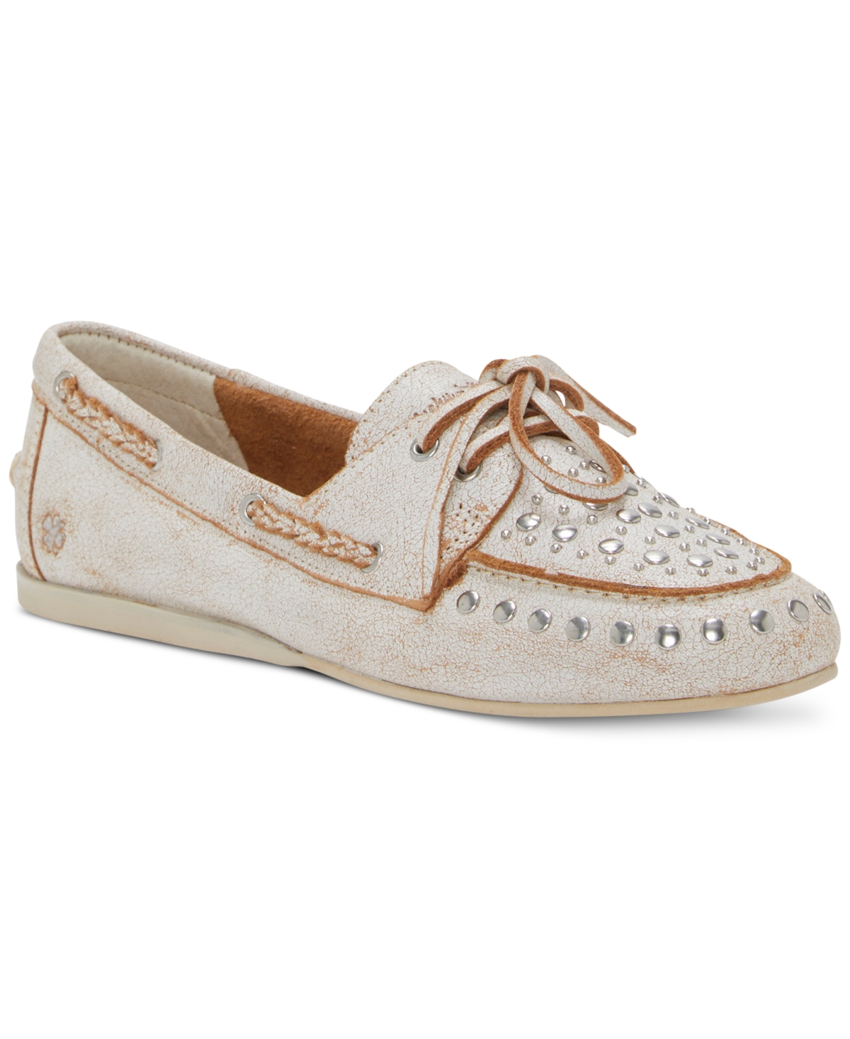 Shop Lucky Brand Women's Timini Studded Moccasin Boat Shoe Loafers In White Leather