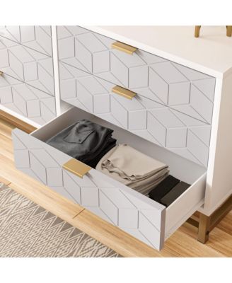 Grey Dresser for Bedroom, 6 Drawer Dresser with Metal Legs, Wood Dresser Chest Organizer with Wide Storage
