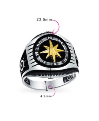 Large Boat Wheel Compass Signet Ring Black Gold-Tone .925 Silver