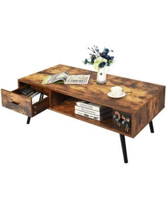 35" MDF & Particle Board Retro Mid-Century Open Shelf Coffee Table