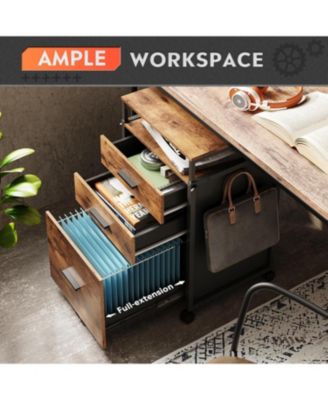 File Cabinet with Storage Drawers, Rolling Printer Stand with Adjustable Shelves, Wood Filing Cabinet for Home Office, Rustic Brown