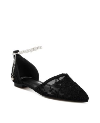 Shrami Pearl & Rhinestone Strap Flat Sandals