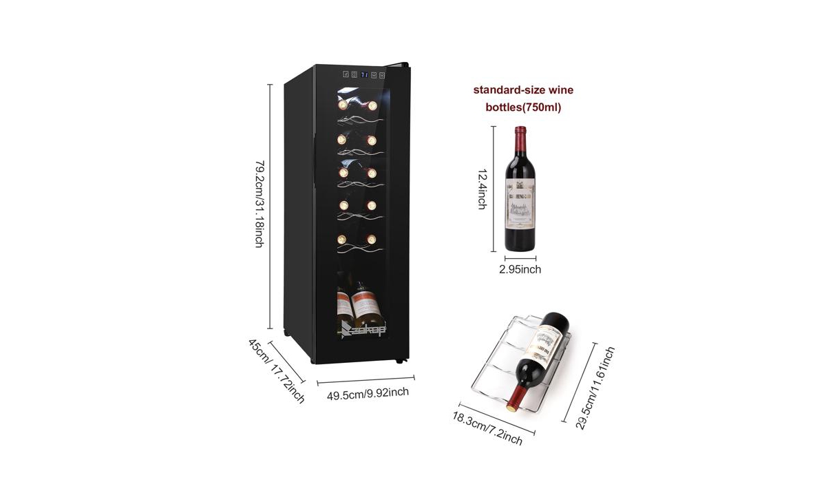 Slickblue12-Bottle Electronic Wine Cabinet with Transparent Glass Door and Cold Rolled Sheet Design - Black