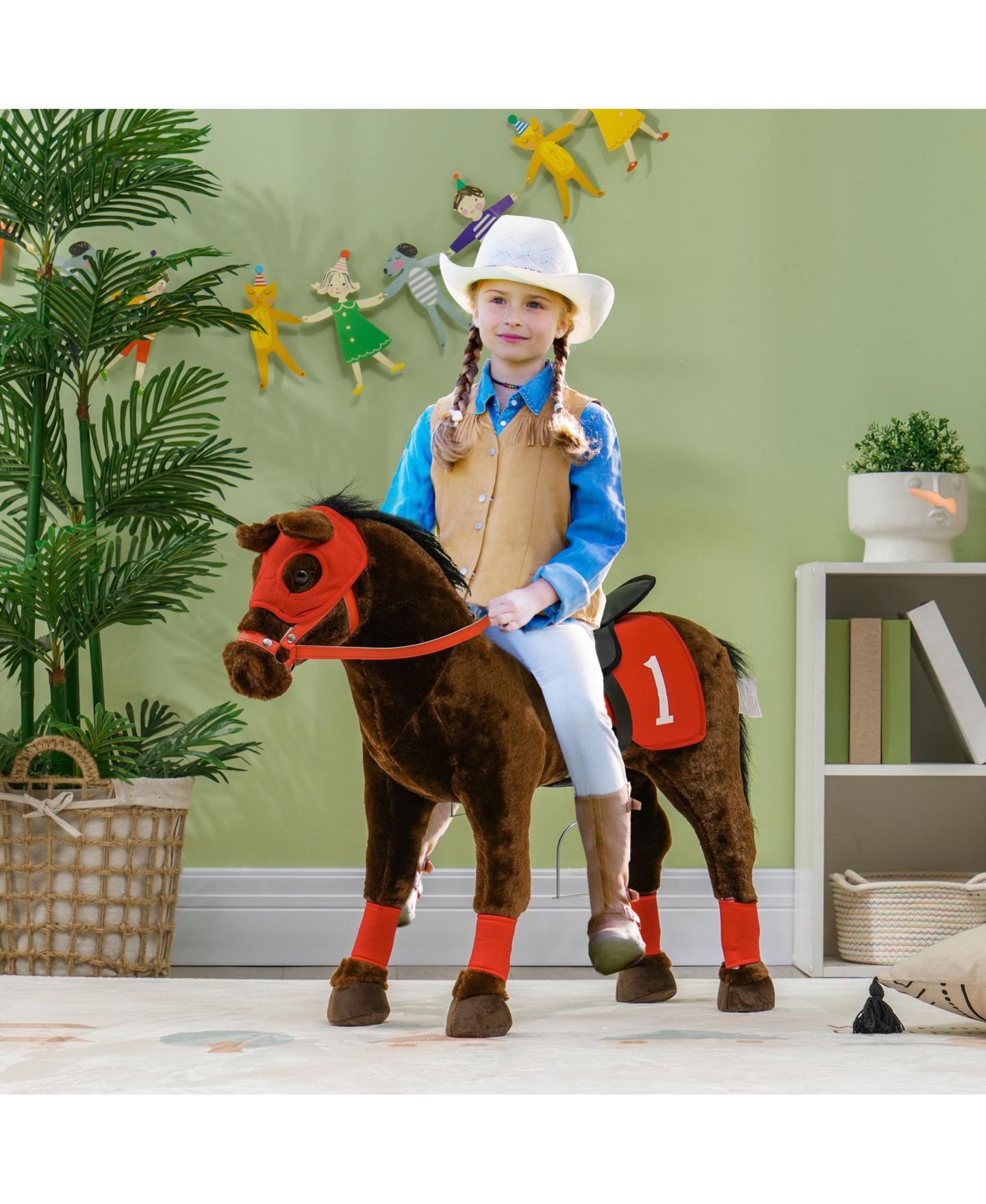 Детская игрушка Qaba Ride on Horse 33.5"L x 11"W Neighing Sound, Saddle & Stirrups Ride-On, 132 lbs., Ages 3-8, цвет: Коричневый — фото 8