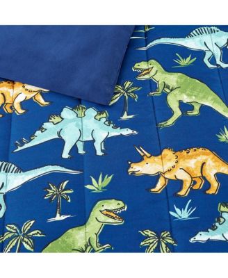 Watercolor Dinosaur Navy 4-Piece Microfiber Comforter Set - Full