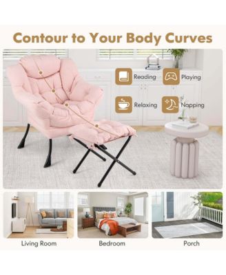 Lazy Sofa Chair Accent Leisure Armchair with Folding Footrest & Storage Pocket