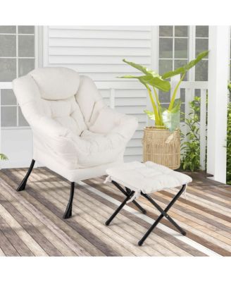 Lazy Sofa Chair Accent Leisure Armchair with Folding Footrest & Storage Pocket