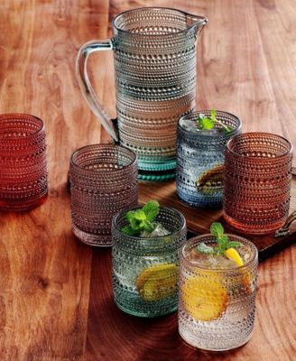 Hobnail Beaded Pitcher and Tumbler Glasses, Set of 7
