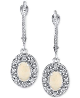 !FIDEA FACTORY - Opal (5/8 ct. t.w.) & Diamond (1/4 ct. t.w.) Halo Leverback Drop Earrings in 14k White Gold