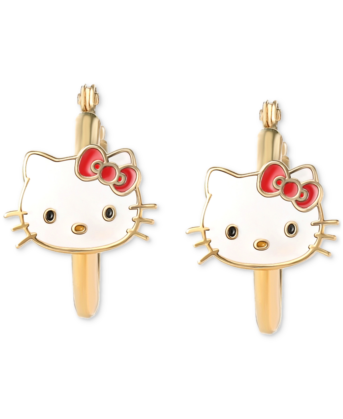 Macy's Enamel Hello Kitty Polished Tube Small Hoop Earrings In 10k Gold, 0.53" In Gold