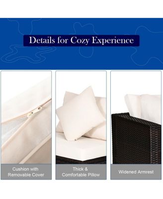 4 Pcs Ottoman Garden Deck Patio Rattan Wicker Furniture Set Cushioned Sofa-White