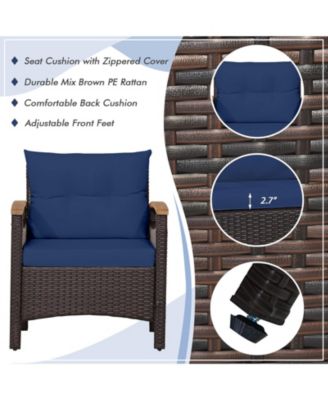 3 Pieces Patio Rattan Furniture Set with Removable Cushion-Navy