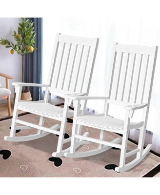 Indoor Outdoor Wooden High Back Rocking Chair-White