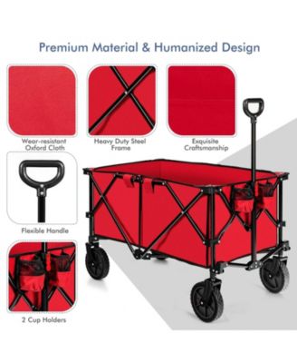 Outdoor Folding Wagon Cart with Adjustable Handle and Universal Wheels-Red