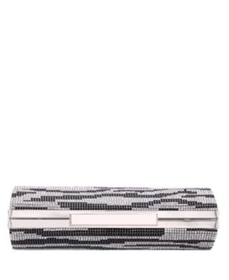 Zebra Print Crystal Curved Minaudiere Clutch