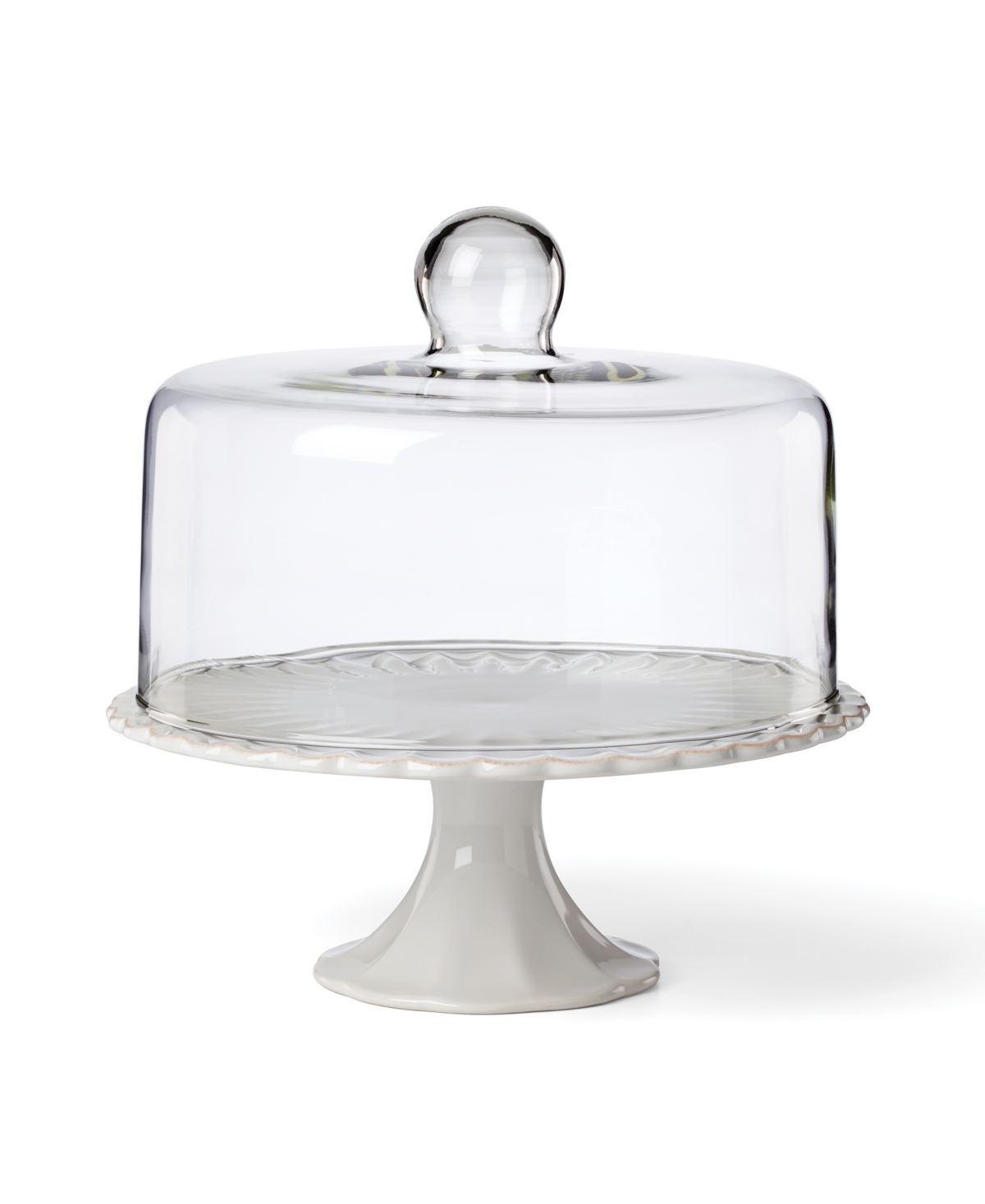 French Perle Cake Plate Dome - White