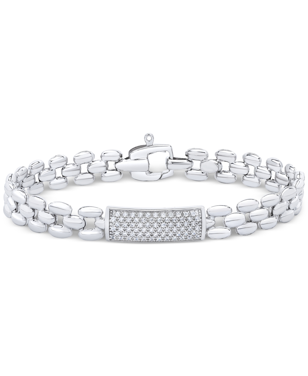 Diamond Pave Bar Plate Panther Link Bracelet (1/2 ct. t.w.) in Sterling Silver - Sterling Silver