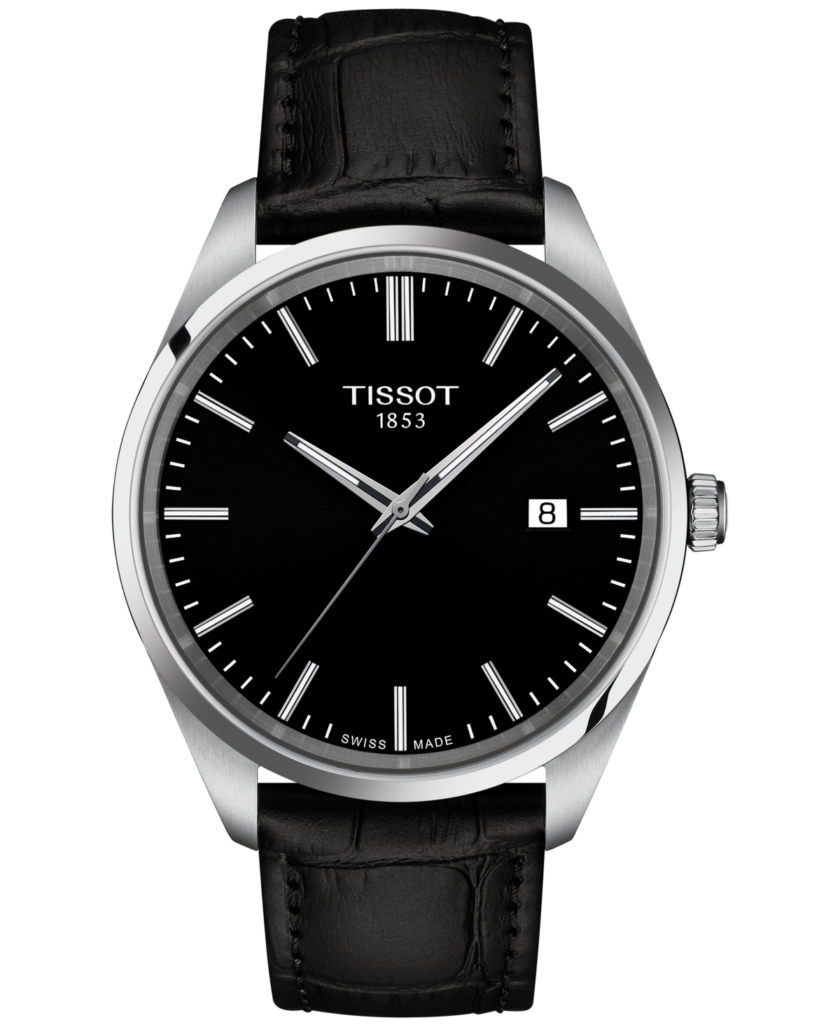 Tissot Men's Swiss Pr 100 Black Leather Strap Watch 40mm In Black