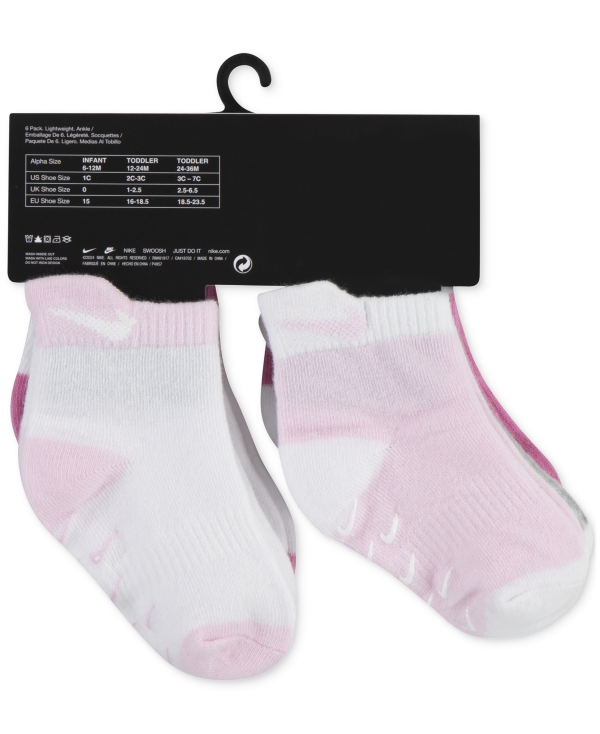 Nike Baby Or Toddler Tab Gripper Socks, Pack Of 6 In Dark Fushia