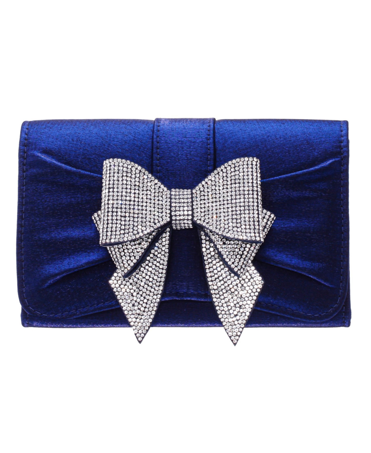 Nina Tiered Crystal Bow Flap Clutch In Navy