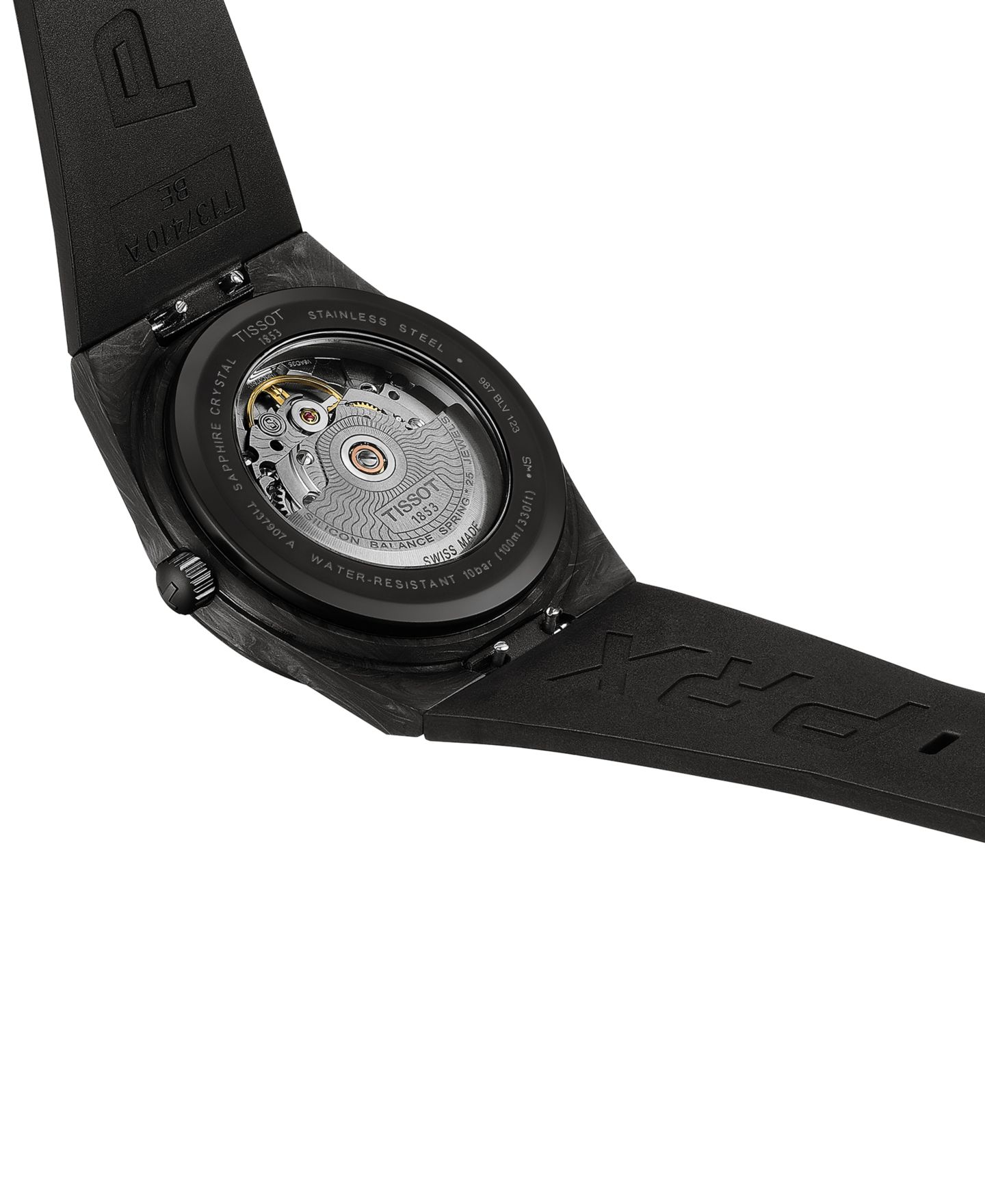 Мужские часы Tissot Swiss Automatic PRX Powermatic 80 Black Rubber Strap Watch 40mm — фото 6
