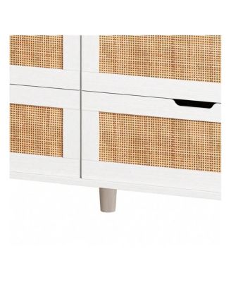 43.31 Inch Storage Cabinet 6 Drawer Dresser For Bedroom, Modern Wood Chest Of Drawers With LED Light Strip, 2 AC Sockets, 2 USB Ports, For Bedroom Hallway Living Room