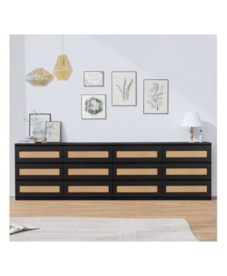 6-Drawer MDF Rattan Design with Anti-Tip Kit & Smooth Rails Modern Bedroom Dresser