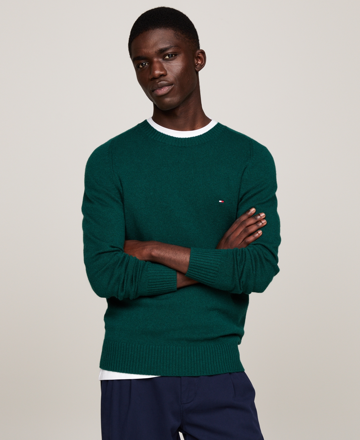 Tommy Hilfiger Wool Crewneck Sweater In Ornamental Green Heather