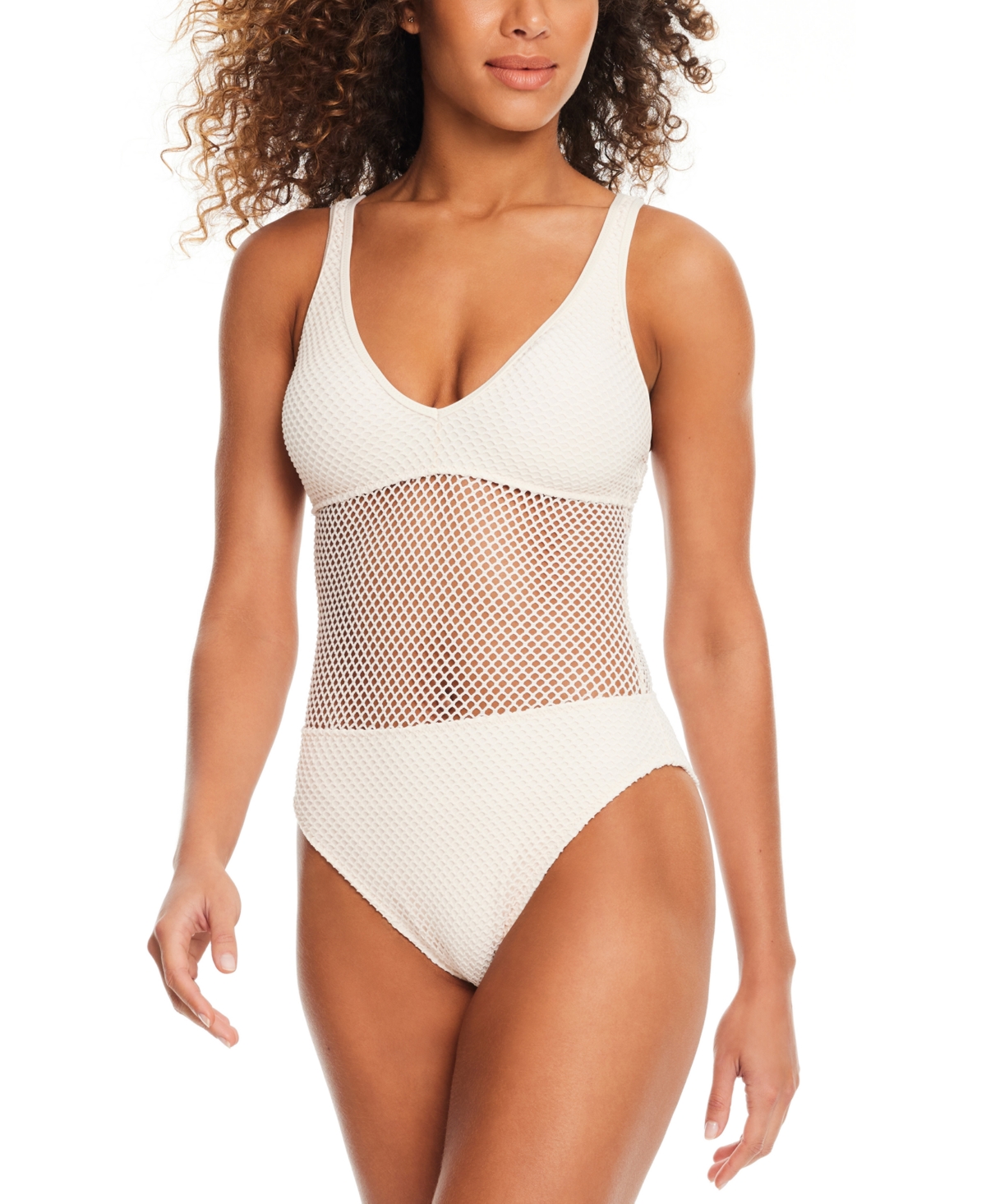 Sanctuary Crochet Scoop-neck High-cut One-piece Swimsuit In White Sand