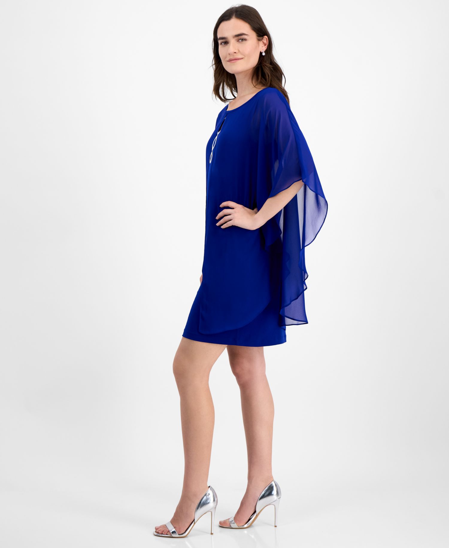 Petite Embellished Keyhole Chiffon Overlay Sheath Dress