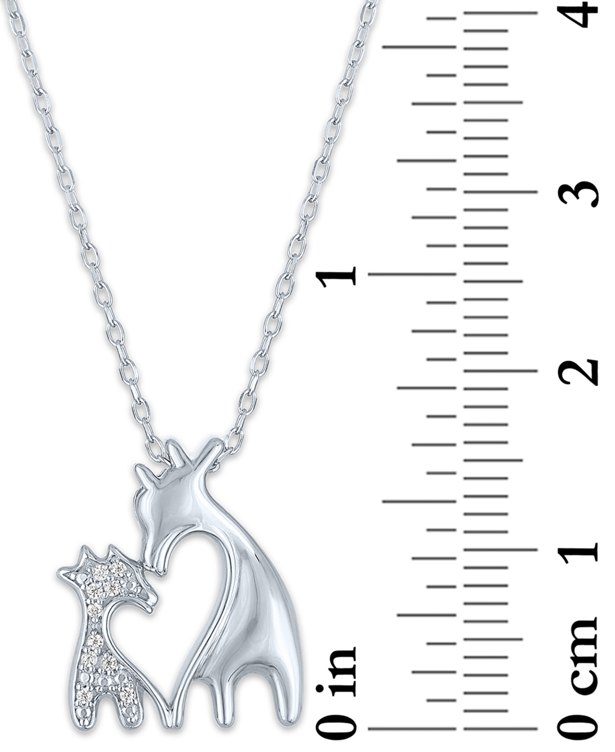 MACY'S DIAMOND ACCENT DOUBLE GIRAFFE PENDANT NECKLACE IN STERLING SILVER, 16" + 2" EXTENDER 