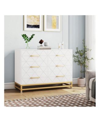 Dresser For Bedroom With 6 Drawer Double Dressers, Modern Wooden Dresser Chest, Beside Table For Closet, Nursery, Living Room