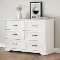 Dresser For Bedroom With 6 Drawers, Wood Drawer Dresser Chest Of Drawers For Closet, Living Room, Hallway, Nursery, Kids Bedroom(White)