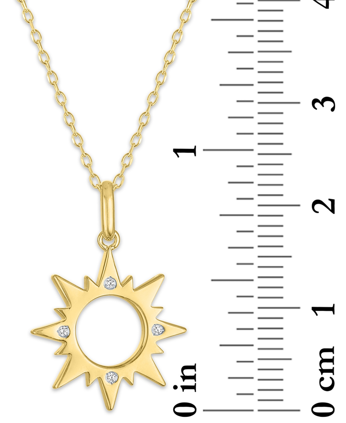 Macy's Diamond Accent Sun Pendant Necklace In 14k Gold-plated Sterling Silver, 16" + 2" Extender In Gold-plated Sterling Silver