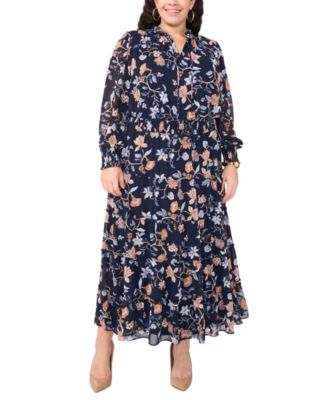 MSK - Plus Size Floral-Print Tiered-Skirt Maxi Dress