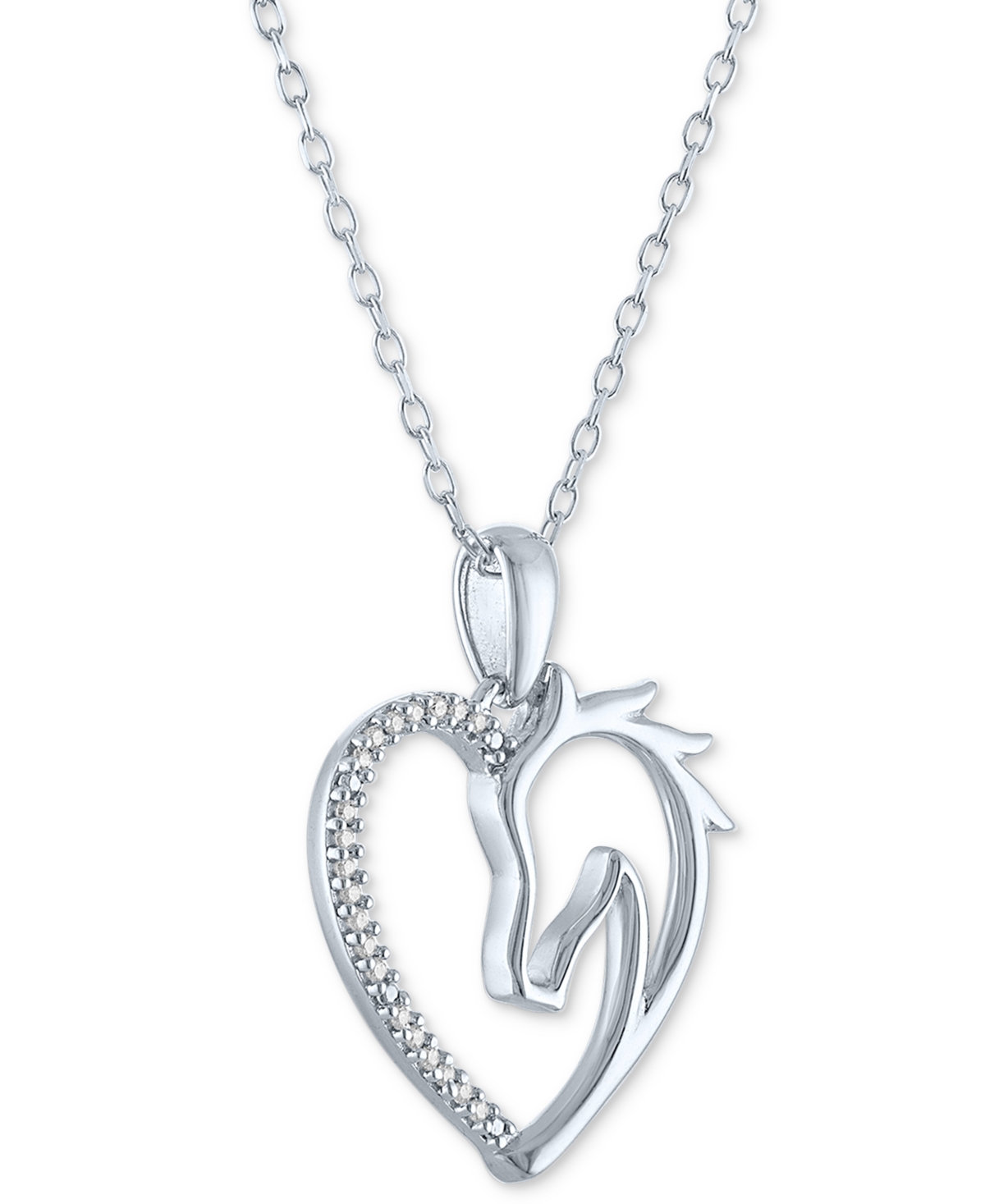 Shop Macy's Diamond Accent Horse Heart Pendant Necklace In Sterling Silver, 16" + 2" Extender