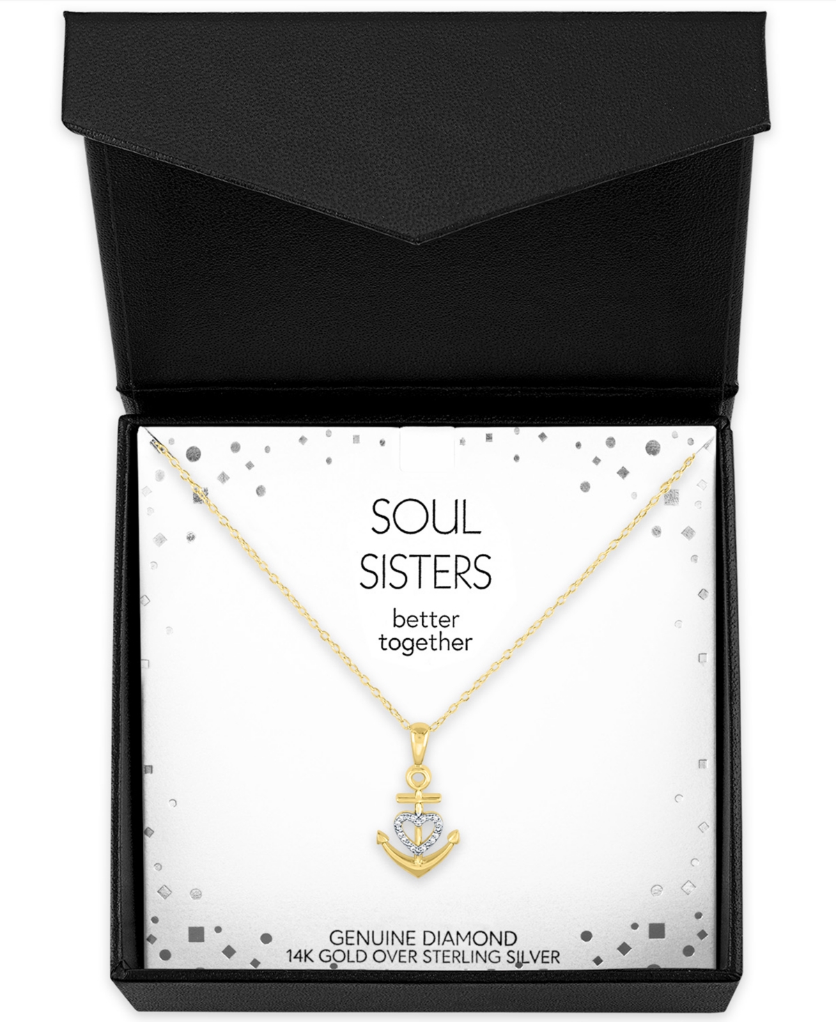 MACY'S DIAMOND ACCENT HEART ANCHOR PENDANT NECKLACE IN STERLING SILVER & 14K GOLD-PLATED STERLING SILVER, 1 