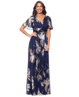 Betsy & Adam - Women's Crinkled Flutter-Sleeve Gown