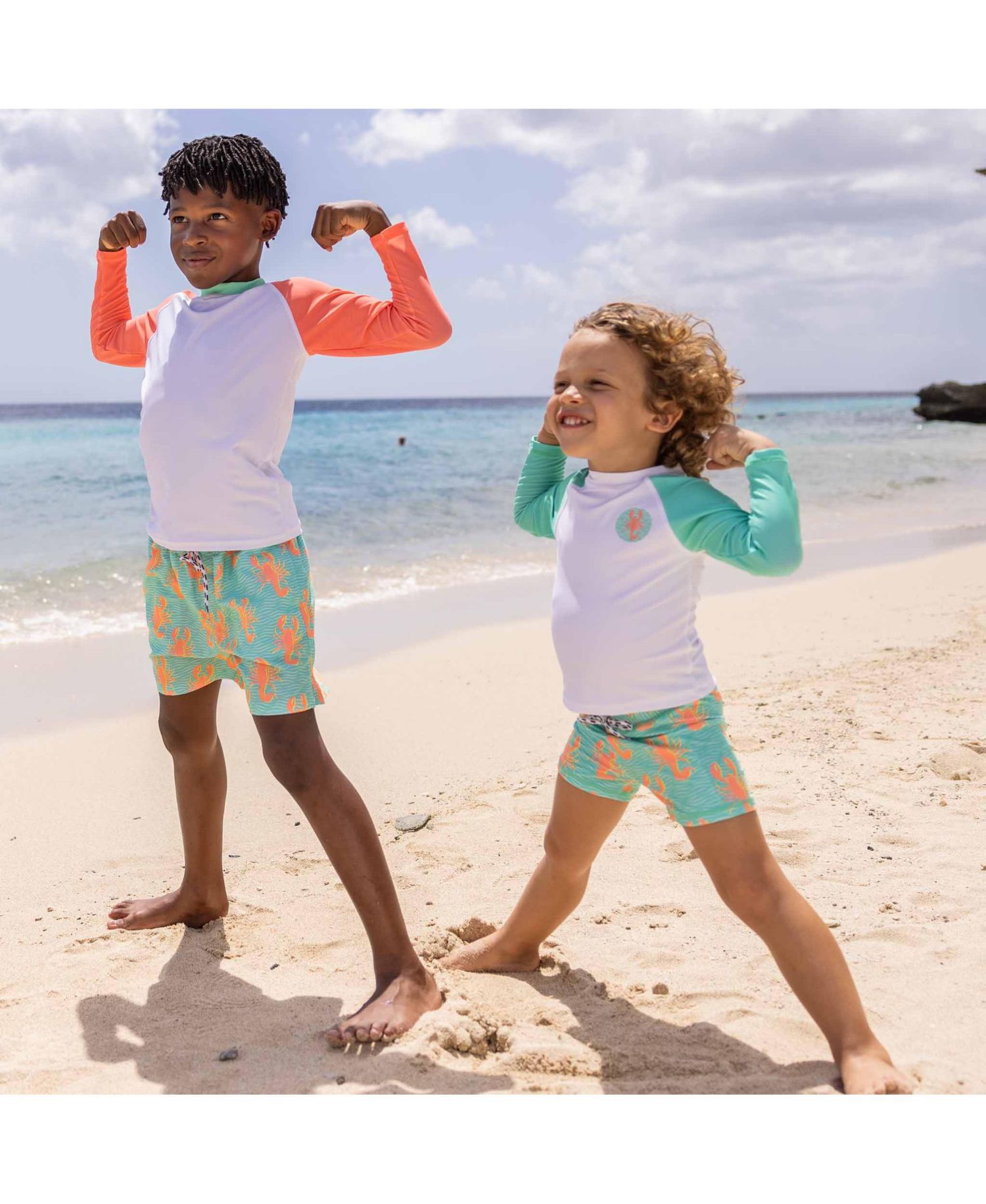Big Boys White Coral Sleeve Sustainable Rash Top